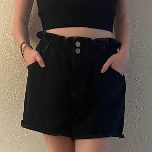 black denim oversized high waisted shorts